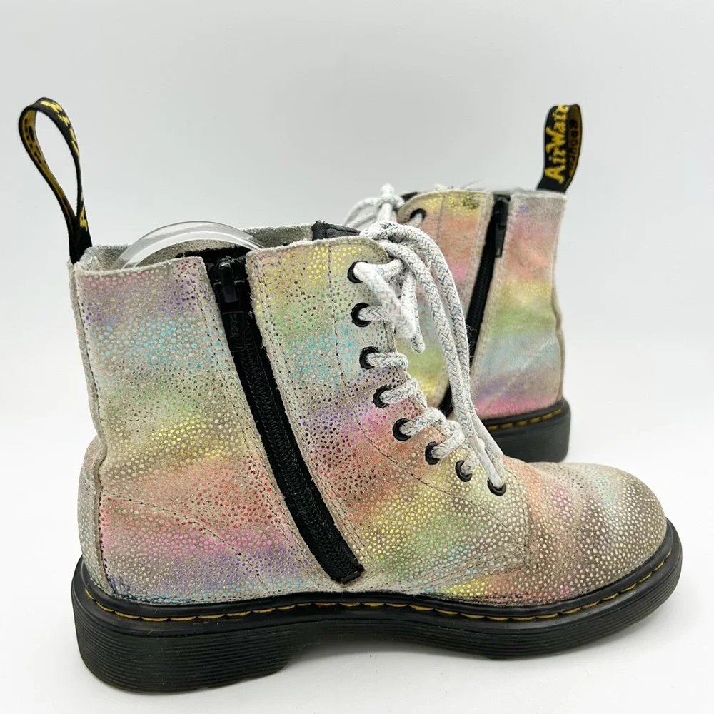 Dr.‎ Martens Youth 1460 Pascal Rainbow Iridescent Lace Up Boots Size 2 US